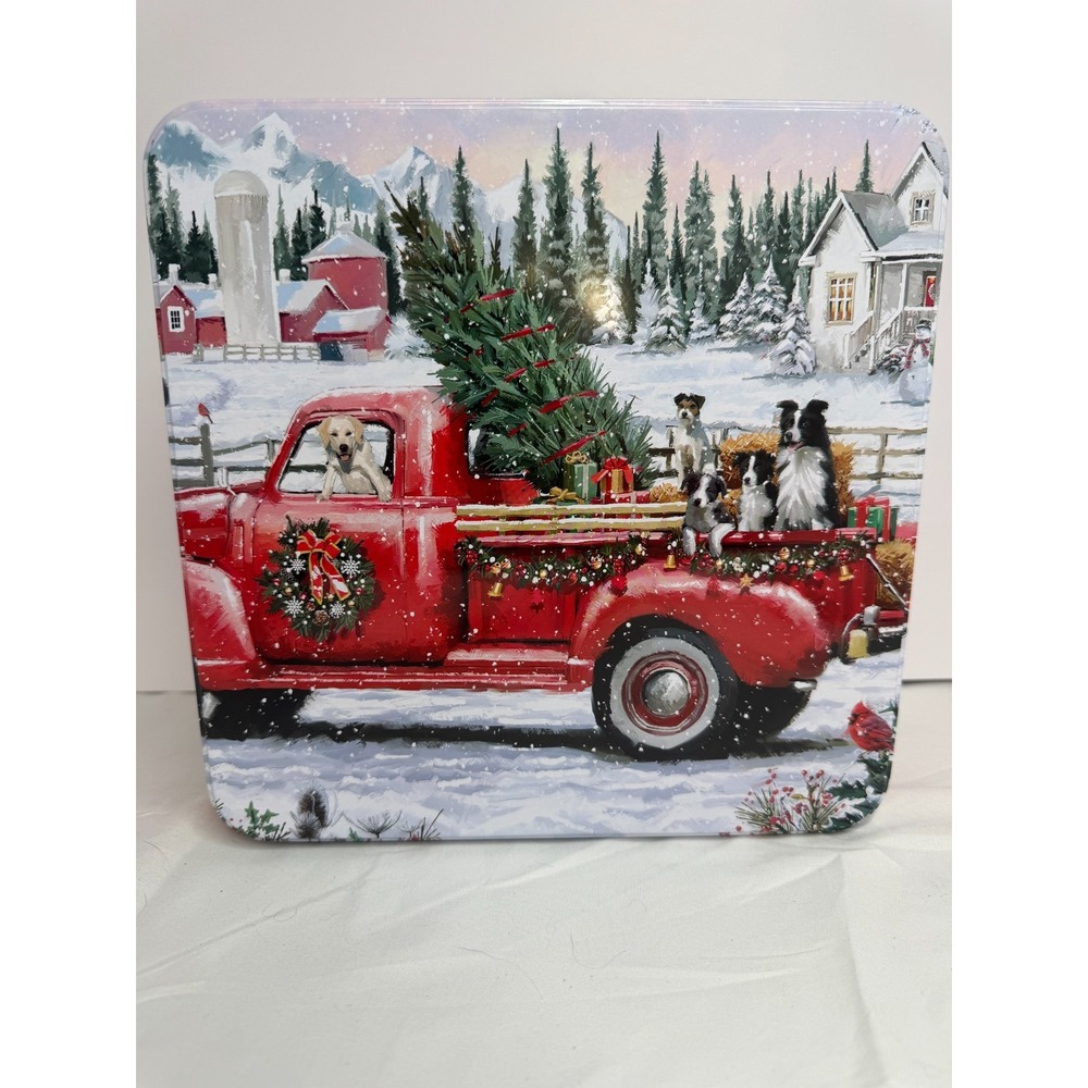 Christmas Red Truck Dogs 300 Piece Puzzle Holiday Cookie Tin ALI Corti Complete